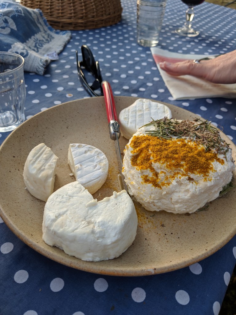 French cheese course with 3 different kinds of cheeses